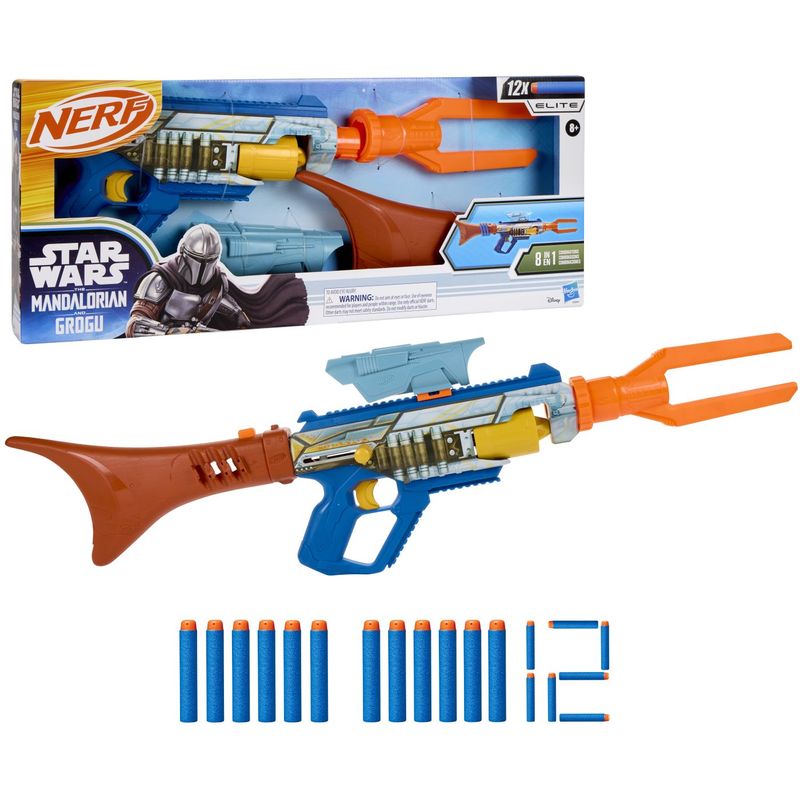 Jucarii, Copii si Bebe - Jucarii si jocuri - Jucarii de rol - Arme de jucarie - Nerf Blaster elite Star Wars Mandalorian si Grogu 8IN1 - Infinity.ro