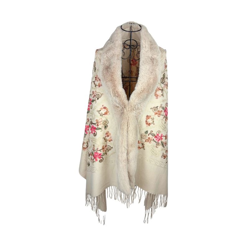 Fashion, accesorii si bijuterii - Femei - Accesorii femei - Esarfe si fulare femei - Fular dama tip poncho de lux crem - Infinity.ro