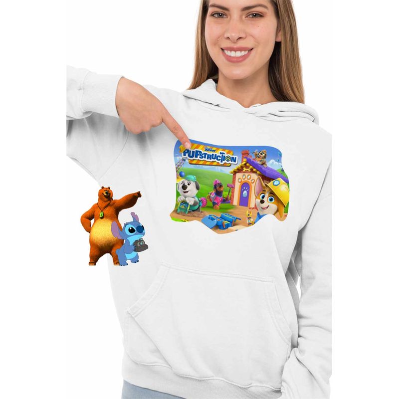 Fashion, accesorii si bijuterii - Femei - Imbracaminte femei - Hanorace femei - Hanorac Femei Pupstruction Action Catelusi Constructori, alb, marime 2XL - Infinity.ro