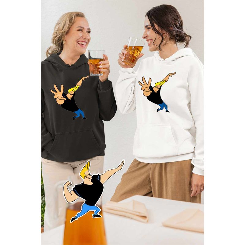 Fashion, accesorii si bijuterii - Femei - Imbracaminte femei - Hanorace femei - Hanorac Femei Johnny Bravo Desene Cartoon Network, alb, marime M - Infinity.ro