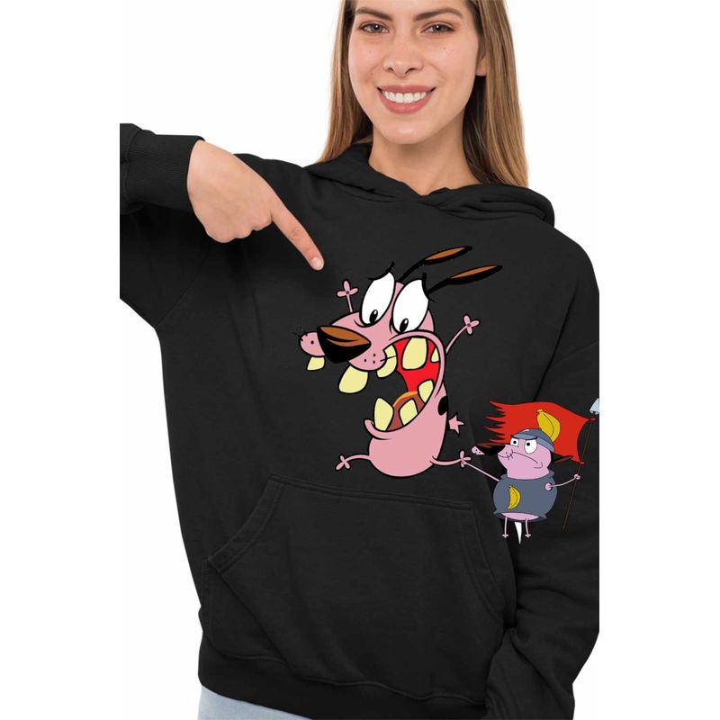 Fashion, accesorii si bijuterii - Femei - Imbracaminte femei - Hanorace femei - Hanorac Femei Courage the Cowardly Dog Beagle Catel Speriat, negru, marime 2XL - Infinity.ro