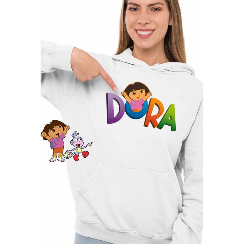Fashion, accesorii si bijuterii - Femei - Imbracaminte femei - Hanorace femei - Hanorac Femei Desene Animate Dora Exploratoarea Explorer, alb, marime 2XL - Infinity.ro