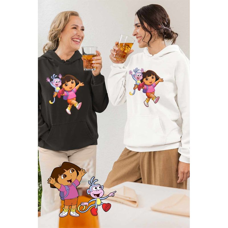 Fashion, accesorii si bijuterii - Femei - Imbracaminte femei - Hanorace femei - Hanorac Femei Dora Explorer Maimuta Aventuri, alb, marime S - Infinity.ro