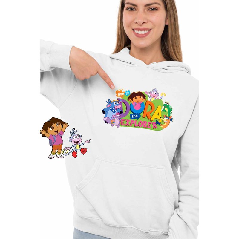 Fashion, accesorii si bijuterii - Femei - Imbracaminte femei - Hanorace femei - Hanorac Femei Dora The Explorer Nick Junior, alb, marime 3XL - Infinity.ro