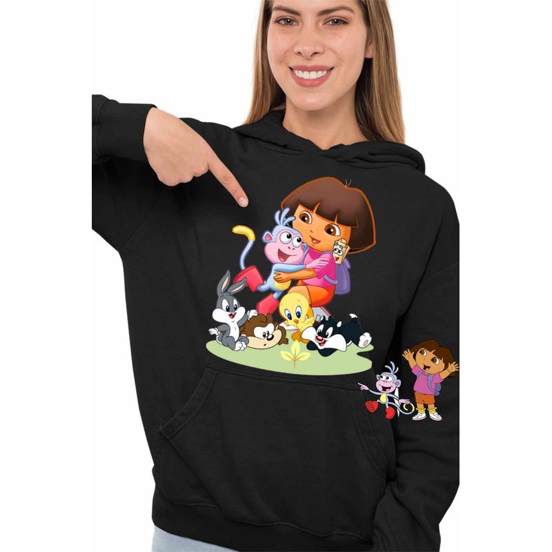 Fashion, accesorii si bijuterii - Femei - Imbracaminte femei - Hanorace femei - Hanorac Femei Dora Exploratoarea Looney Tunes Taz Bugs Bunny Sylvester Tweety Baby, negru, marime S - Infinity.ro