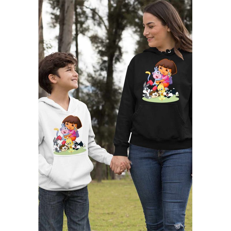 Fashion, accesorii si bijuterii - Femei - Imbracaminte femei - Hanorace femei - Hanorac Femei Dora Exploratoarea Looney Tunes Taz Bugs Bunny Sylvester Tweety Baby, negru, marime S - Infinity.ro