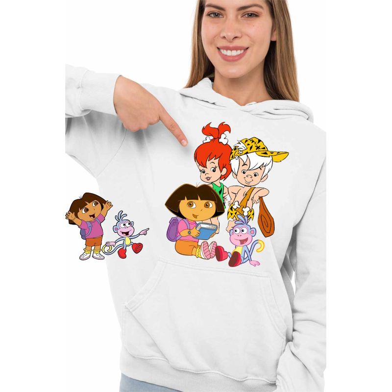 Fashion, accesorii si bijuterii - Femei - Imbracaminte femei - Hanorace femei - Hanorac Femei Dora the Explorer Familia Flintstone Bam Bam Bebelusi, alb, marime L - Infinity.ro