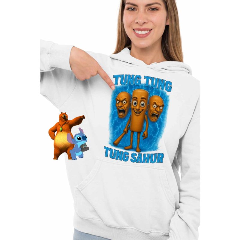 Fashion, accesorii si bijuterii - Femei - Imbracaminte femei - Hanorace femei - Hanorac Femei Tung Tung Tung Sahur Brainrot Meme, alb, marime 3XL - Infinity.ro