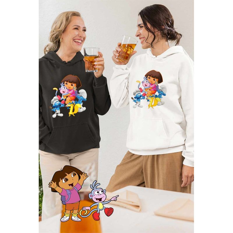 Fashion, accesorii si bijuterii - Femei - Imbracaminte femei - Hanorace femei - Hanorac Femei Dora Strumfii Bucatarul Rusinosul Hotomanul, alb, marime M - Infinity.ro