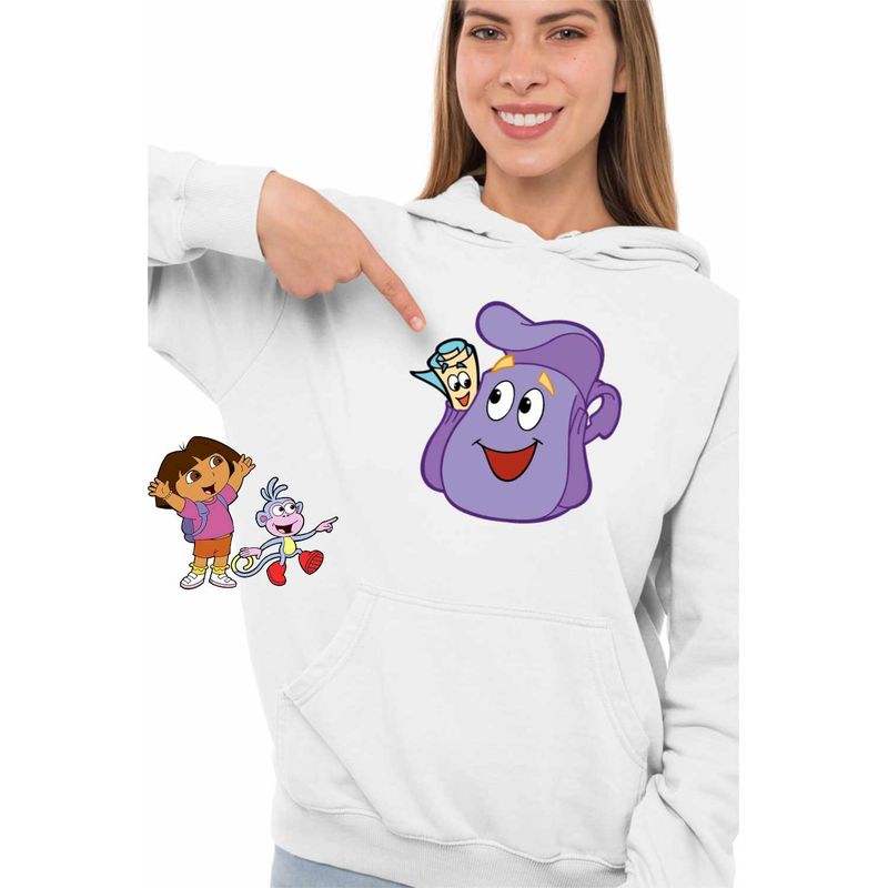 Fashion, accesorii si bijuterii - Femei - Imbracaminte femei - Hanorace femei - Hanorac Femei Dora Explorer Ghiozdan Harta Actiune, alb, marime 2XL - Infinity.ro