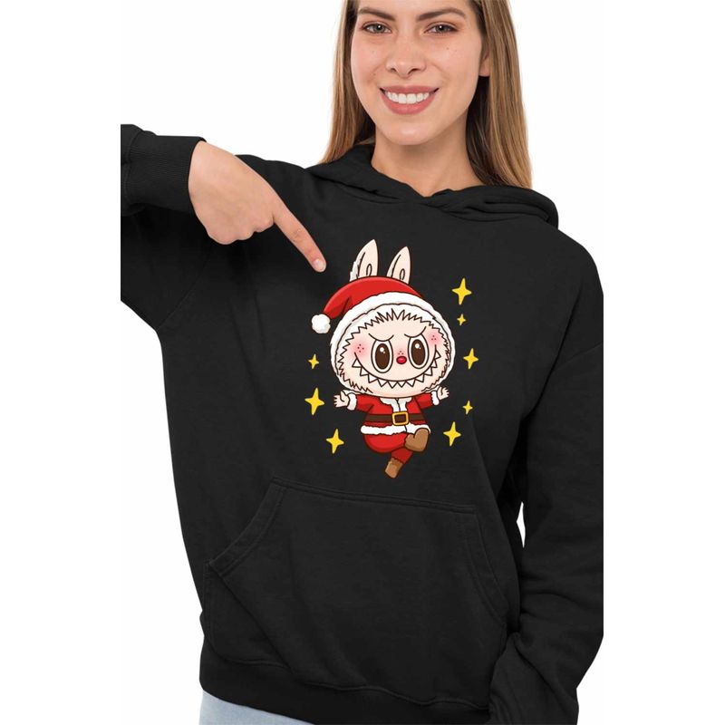 Fashion, accesorii si bijuterii - Femei - Imbracaminte femei - Hanorace femei - Hanorac Femei Labubu Mos Craciun, negru, marime S - Infinity.ro