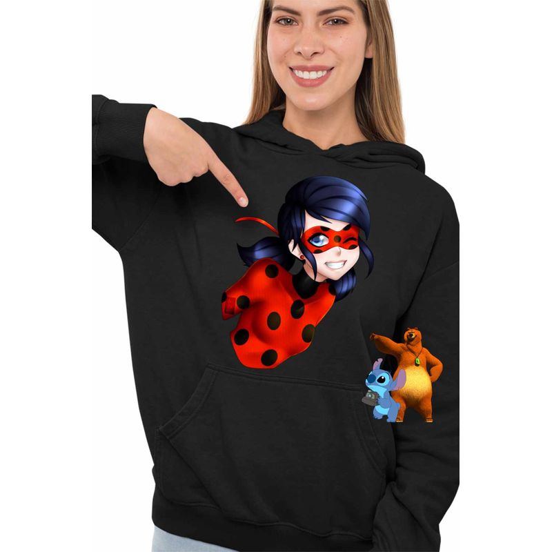 Fashion, accesorii si bijuterii - Femei - Imbracaminte femei - Hanorace femei - Hanorac Femei Miraculos Buburuza Marinette Ladybug Miraculous, negru, marime M - Infinity.ro