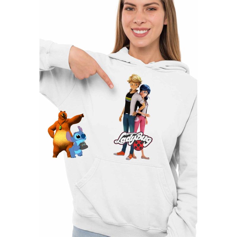Fashion, accesorii si bijuterii - Femei - Imbracaminte femei - Hanorace femei - Hanorac Femei Miraculous Marinette Adrien Agreste Miraculos, alb, marime L - Infinity.ro