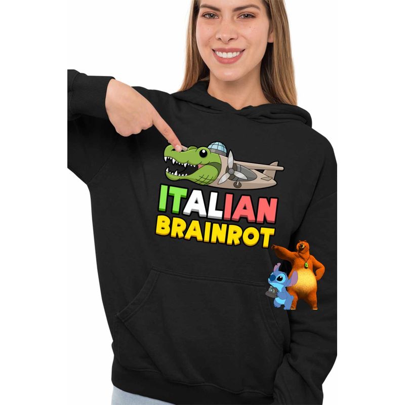 Fashion, accesorii si bijuterii - Femei - Imbracaminte femei - Hanorace femei - Hanorac Femei Italian Bombardilo Crocodilo Brain Rot Brainrot, negru, marime M - Infinity.ro