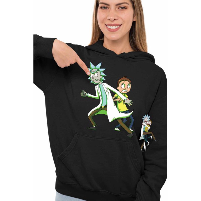Fashion, accesorii si bijuterii - Femei - Imbracaminte femei - Hanorace femei - Hanorac Femei Rick and Morty Fanart Aventuri, negru, marime S - Infinity.ro