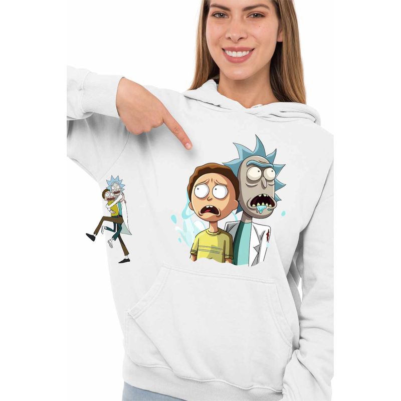 Fashion, accesorii si bijuterii - Femei - Imbracaminte femei - Hanorace femei - Hanorac Femei Rick and Morty Exploratori Spatiali, alb, marime L - Infinity.ro