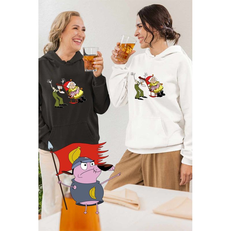 Fashion, accesorii si bijuterii - Femei - Imbracaminte femei - Hanorace femei - Hanorac Femei Curaj Cainele Fricos Bunicu Bunica Scaun, alb, marime M - Infinity.ro