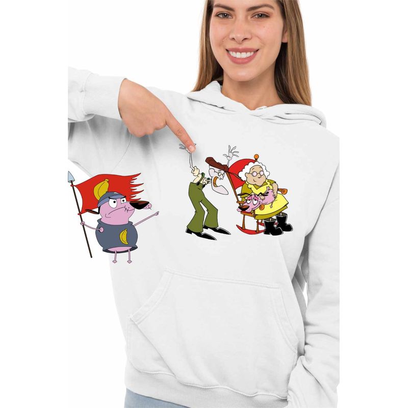 Fashion, accesorii si bijuterii - Femei - Imbracaminte femei - Hanorace femei - Hanorac Femei Curaj Cainele Fricos Bunicu Bunica Scaun, alb, marime M - Infinity.ro