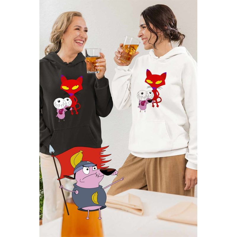 Fashion, accesorii si bijuterii - Femei - Imbracaminte femei - Hanorace femei - Hanorac Femei Catel Speriat Curaj Pisica Rosie Malefica, alb, marime L - Infinity.ro