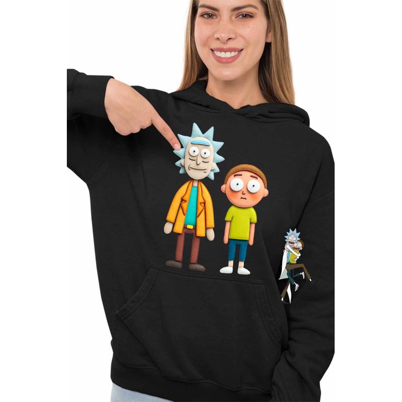 Fashion, accesorii si bijuterii - Femei - Imbracaminte femei - Hanorace femei - Hanorac Femei Rick and Morty Desene Animate, negru, marime 2XL - Infinity.ro