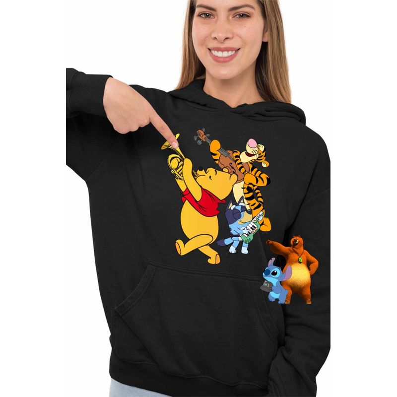 Fashion, accesorii si bijuterii - Femei - Imbracaminte femei - Hanorace femei - Hanorac Femei Winnie the Pooh Bluey Blue Vioara Trompeta, negru, marime M - Infinity.ro