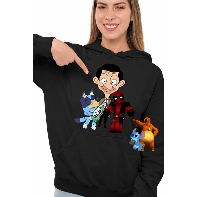 Fashion, accesorii si bijuterii - Femei - Imbracaminte femei - Hanorace femei - Hanorac Femei Mr Bean Bluey Tiktok, negru, marime M - Infinity.ro