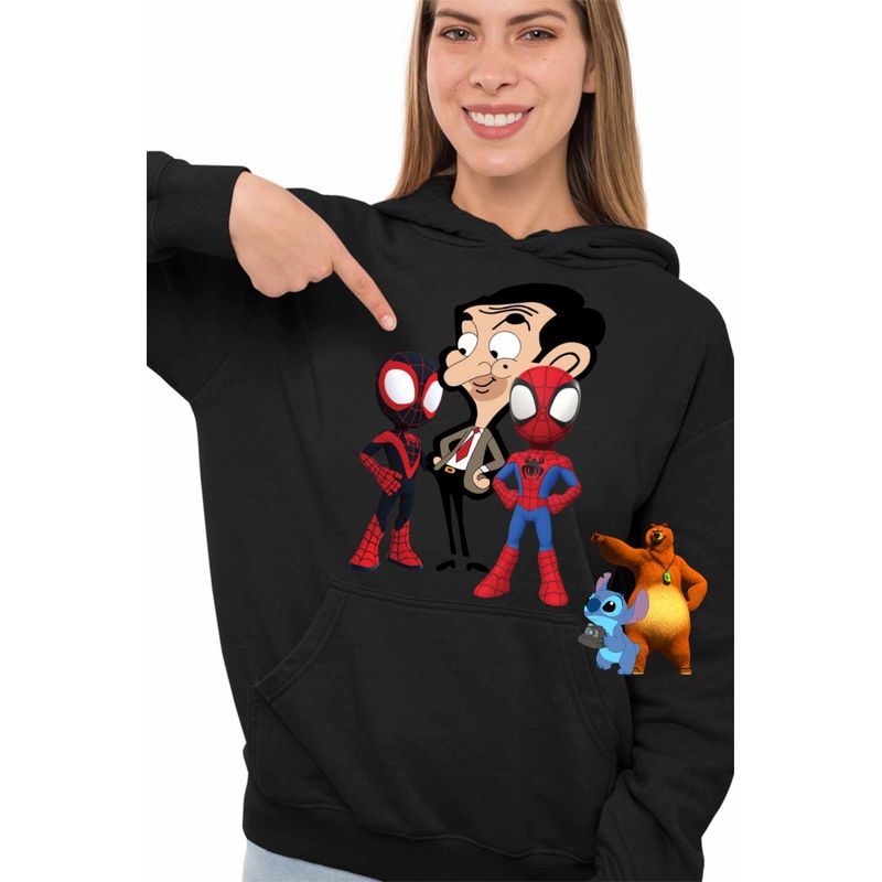 Fashion, accesorii si bijuterii - Femei - Imbracaminte femei - Hanorace femei - Hanorac Femei Mr Bean Paienjenel Spiderman, negru, marime XL - Infinity.ro