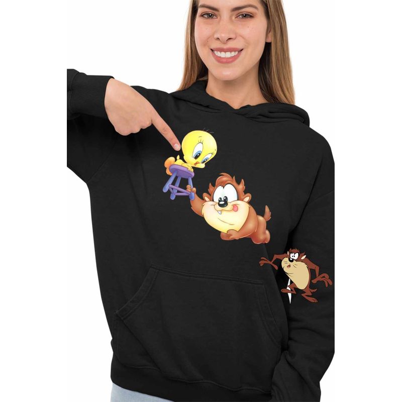 Fashion, accesorii si bijuterii - Femei - Imbracaminte femei - Hanorace femei - Hanorac Femei Taz Tweety Diavol Chibi Bebelusi, negru, marime M - Infinity.ro