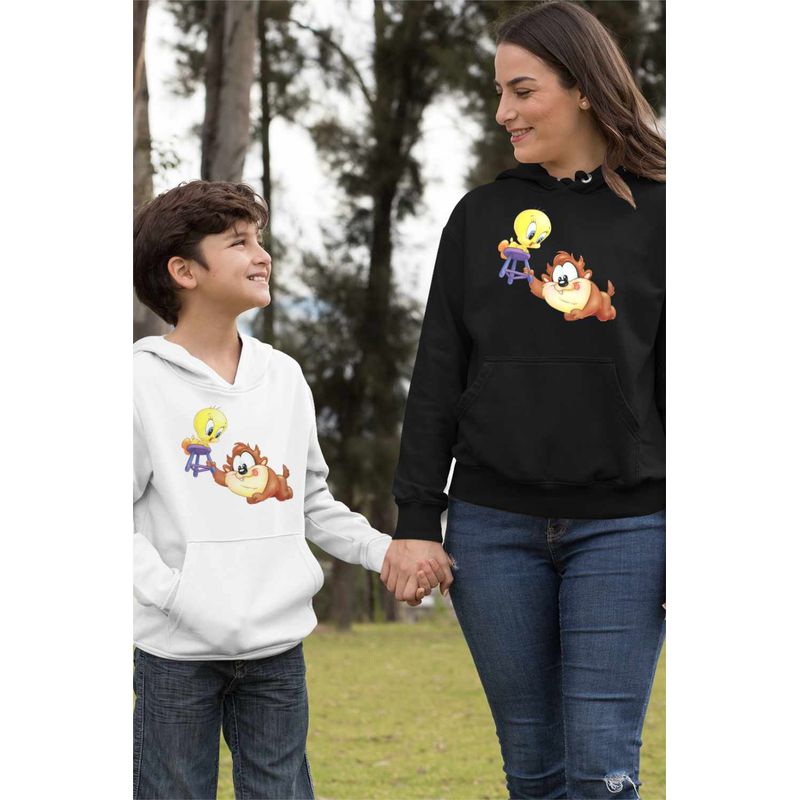 Fashion, accesorii si bijuterii - Femei - Imbracaminte femei - Hanorace femei - Hanorac Femei Taz Tweety Diavol Chibi Bebelusi, negru, marime M - Infinity.ro