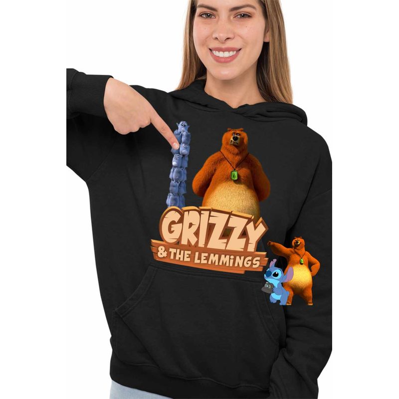 Fashion, accesorii si bijuterii - Femei - Imbracaminte femei - Hanorace femei - Hanorac Femei Ursu Grizzy si lemingii, negru, marime S - Infinity.ro