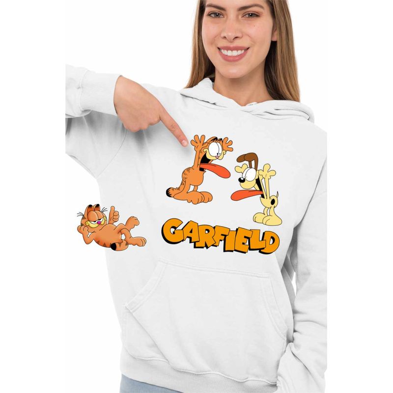 Fashion, accesorii si bijuterii - Femei - Imbracaminte femei - Hanorace femei - Hanorac Femei Garfield Odie Limba Pisica Catel Desene, alb, marime L - Infinity.ro