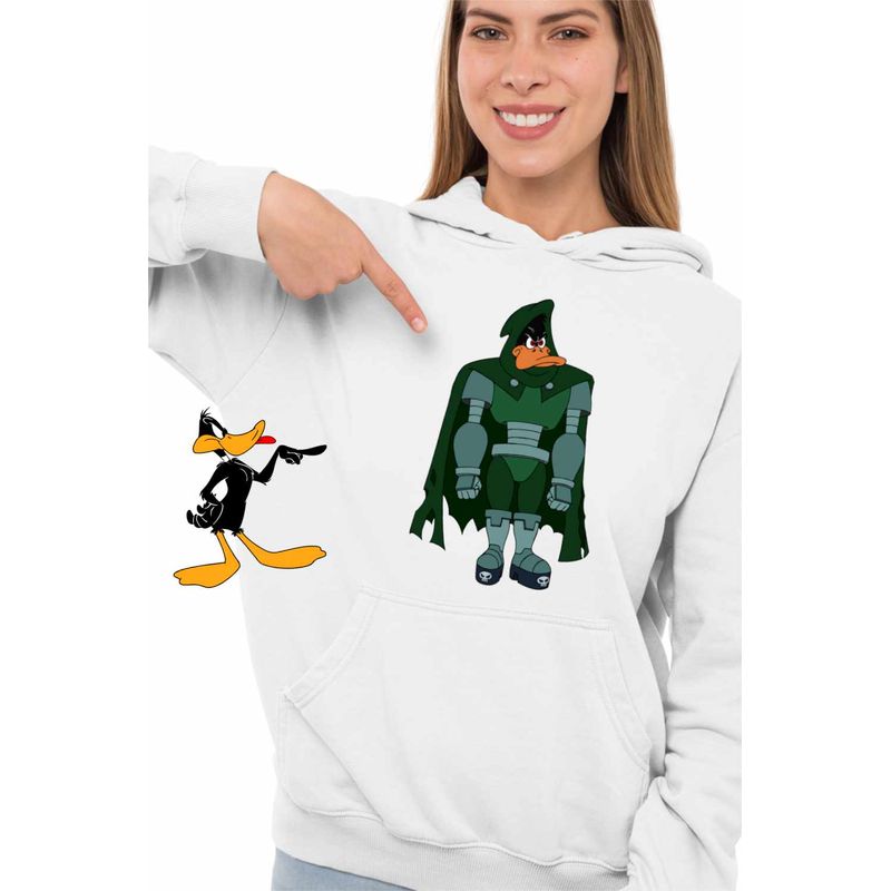 Fashion, accesorii si bijuterii - Femei - Imbracaminte femei - Hanorace femei - Hanorac Femei Daffy Duck Doctor Doom, alb, marime 2XL - Infinity.ro