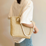 Fashion, accesorii si bijuterii - Femei - Accesorii femei - Genti si rucsacuri femei - Geanta de Plaja din Paie Impletita, Model Casual, Bej, 40x30x15 cm - Infinity.ro
