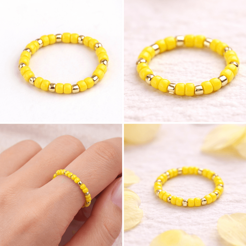 Fashion, accesorii si bijuterii - Femei - Bijuterii femei - Coliere femei - Inel flexibil din margele Crisalida, marime universala, Galben - Infinity.ro