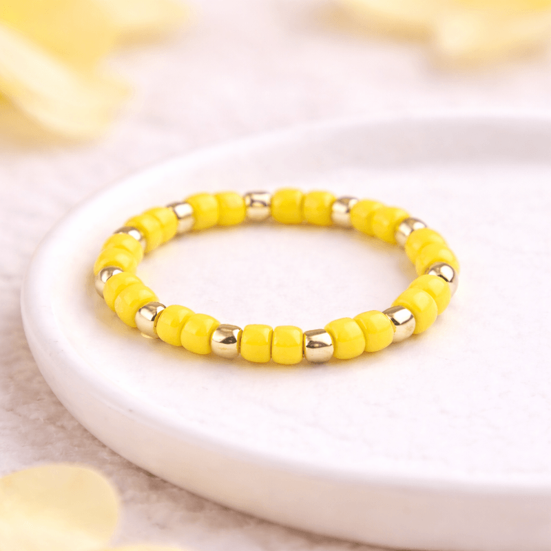Fashion, accesorii si bijuterii - Femei - Bijuterii femei - Coliere femei - Inel flexibil din margele Crisalida, marime universala, Galben - Infinity.ro