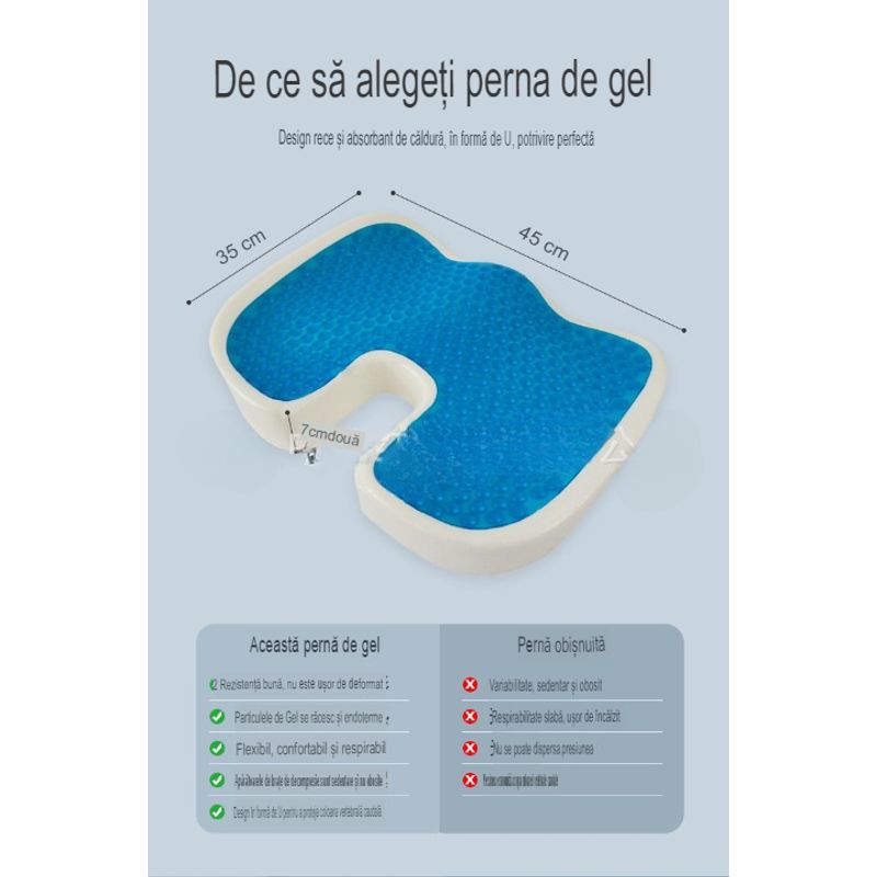 Ingrijire personala si Cosmetice - Sanatate si wellness - Aparate medicale - Suporturi ortopedice si orteze - Perna ortopedica pentru sezut din spuma cu memorie si gel racoritor Arvada ErgoSupport, dimensiuni - Infinity.ro