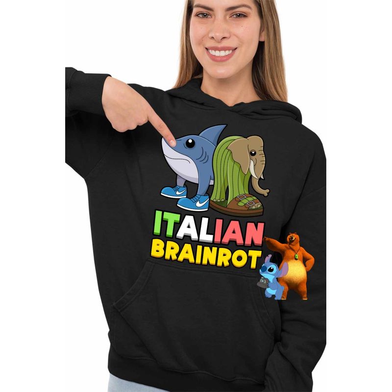 Fashion, accesorii si bijuterii - Femei - Imbracaminte femei - Hanorace femei - Hanorac Femei Italian Tralelero Lirilira Brainrot Brain Rot, negru, marime S - Infinity.ro