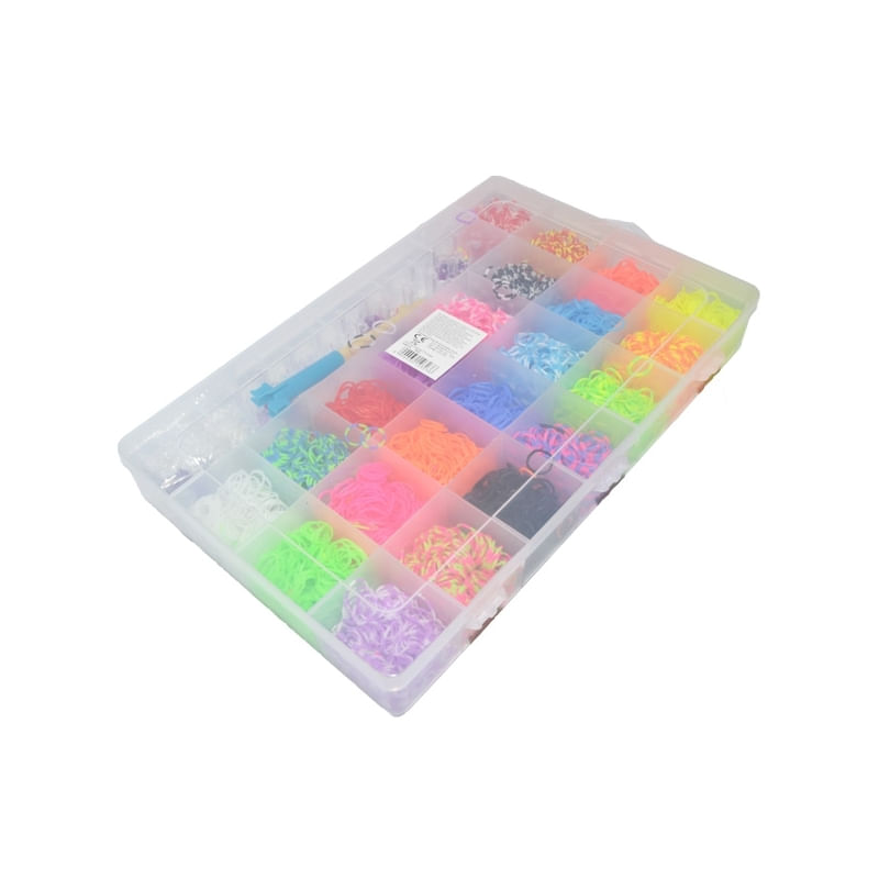 Jucarii, Copii si Bebe - Jucarii si jocuri - Jucarii & jocuri educative - Seturi de artizanat - Set Creativ Impletit Bratari cu Elastice 4200 Piese, Organizator Compartimentat cu Maner, Crosete, Suporturi si Cleme S - Infinity.ro