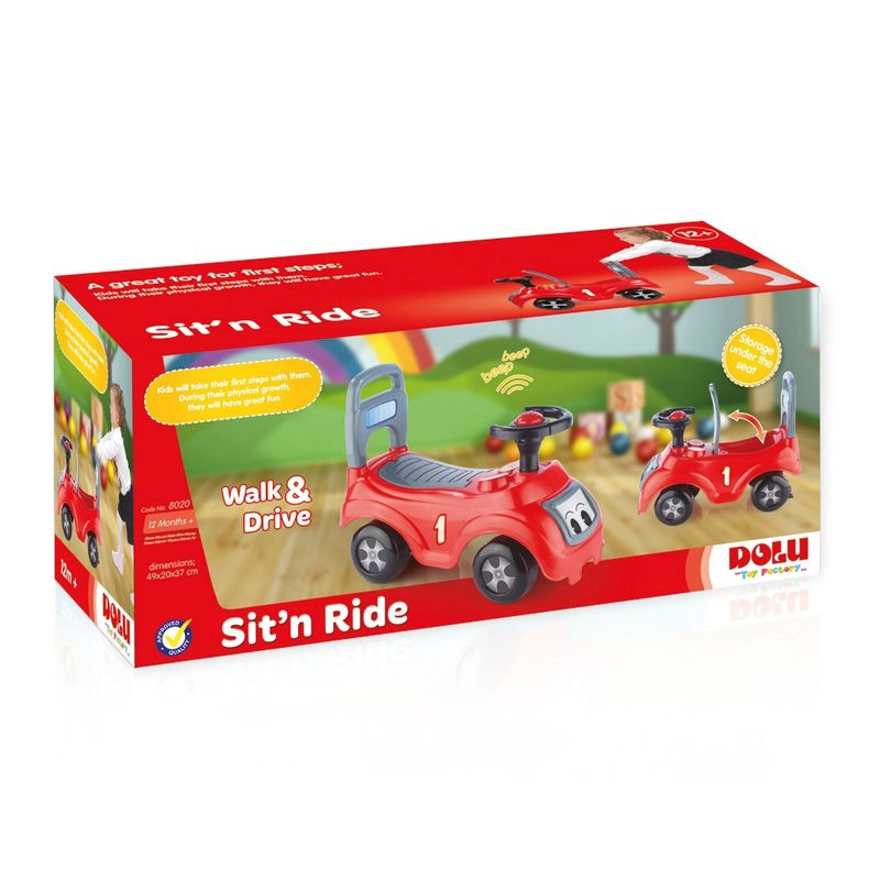 Jucarii, Copii si Bebe - Jucarii si jocuri - Jucarii de exterior - Masinute si vehicule pentru copii - Masinuta fara Pedale Dolu Rosu, Ride-On 2 in 1 cu Claxon pe Volan, Utilizabila ca Premergator, Max 25 kg, 12 luni+ - Infinity.ro
