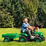Jucarii, Copii si Bebe - Jucarii si jocuri - Jucarii de exterior - Masinute si vehicule pentru copii - Tractor cu Pedale si Remorca Detasabila Dolu Verde 143 cm, Volan cu Claxon, Transmisie cu Lant Protejata - Infinity.ro