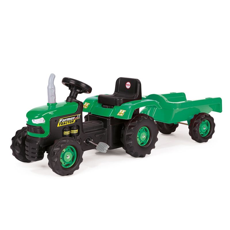 Jucarii, Copii si Bebe - Jucarii si jocuri - Jucarii de exterior - Masinute si vehicule pentru copii - Tractor cu Pedale si Remorca Detasabila Dolu Verde 143 cm, Volan cu Claxon, Transmisie cu Lant Protejata - Infinity.ro