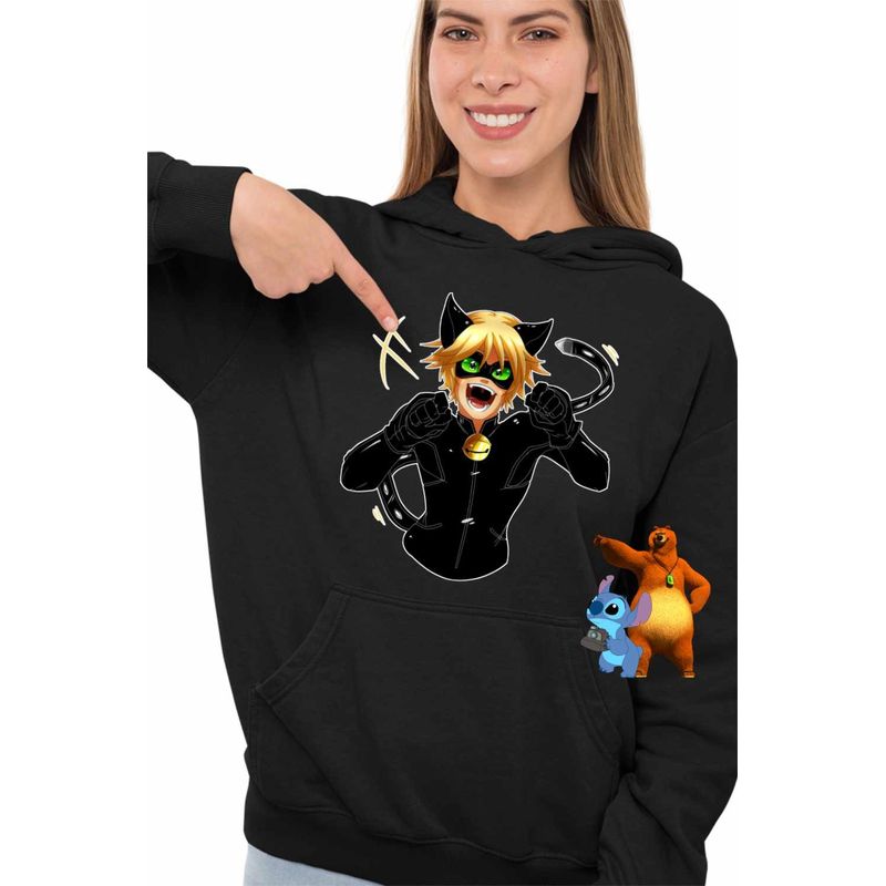 Fashion, accesorii si bijuterii - Femei - Imbracaminte femei - Hanorace femei - Hanorac Femei Adrian Agreste Miraculos Adrien Motanul Negru Noir, negru, marime S - Infinity.ro