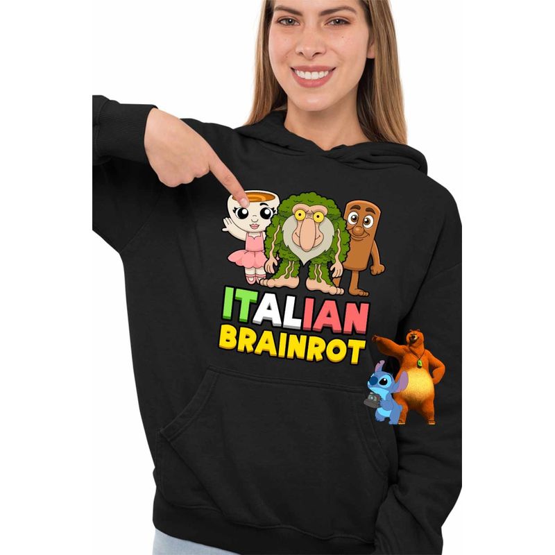 Fashion, accesorii si bijuterii - Femei - Imbracaminte femei - Hanorace femei - Hanorac Femei Italian Patapim Sahur Ballerina Brainrot Brain Rot, negru, marime S - Infinity.ro