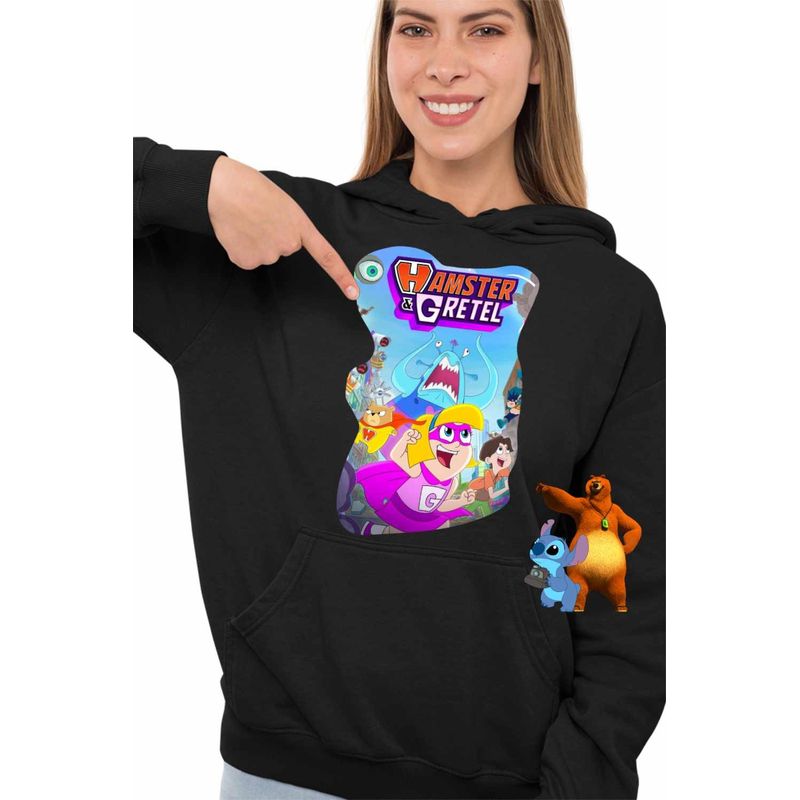 Fashion, accesorii si bijuterii - Femei - Imbracaminte femei - Hanorace femei - Hanorac Femei Hamster Gretel Actiune Animatie, negru, marime S - Infinity.ro