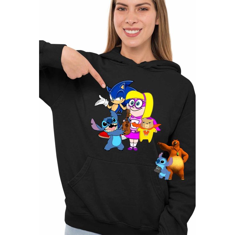 Fashion, accesorii si bijuterii - Femei - Imbracaminte femei - Hanorace femei - Hanorac Femei Hamster Gretel Sonic Stitch, negru, marime S - Infinity.ro