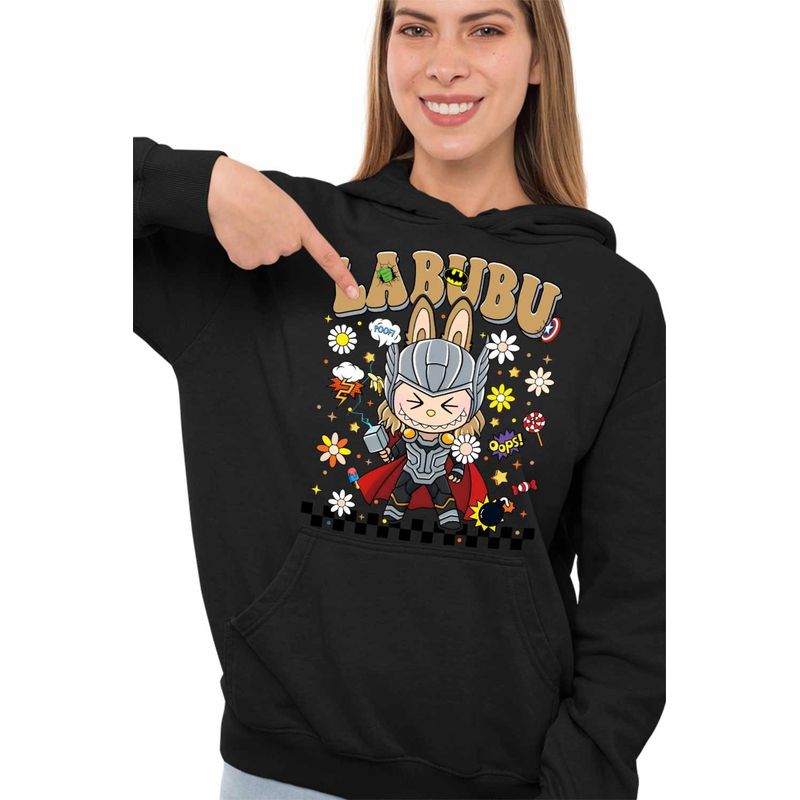 Fashion, accesorii si bijuterii - Femei - Imbracaminte femei - Hanorace femei - Hanorac Femei Labubu Thor Ragnarok, negru, marime S - Infinity.ro
