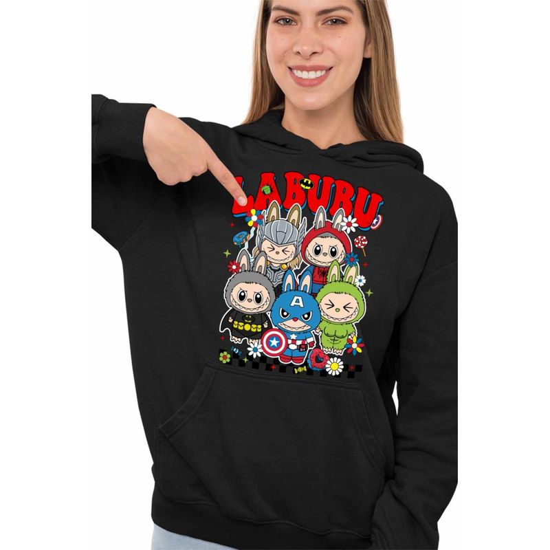 Fashion, accesorii si bijuterii - Femei - Imbracaminte femei - Hanorace femei - Hanorac Femei Labubu Supereroi Marvel, negru, marime S - Infinity.ro