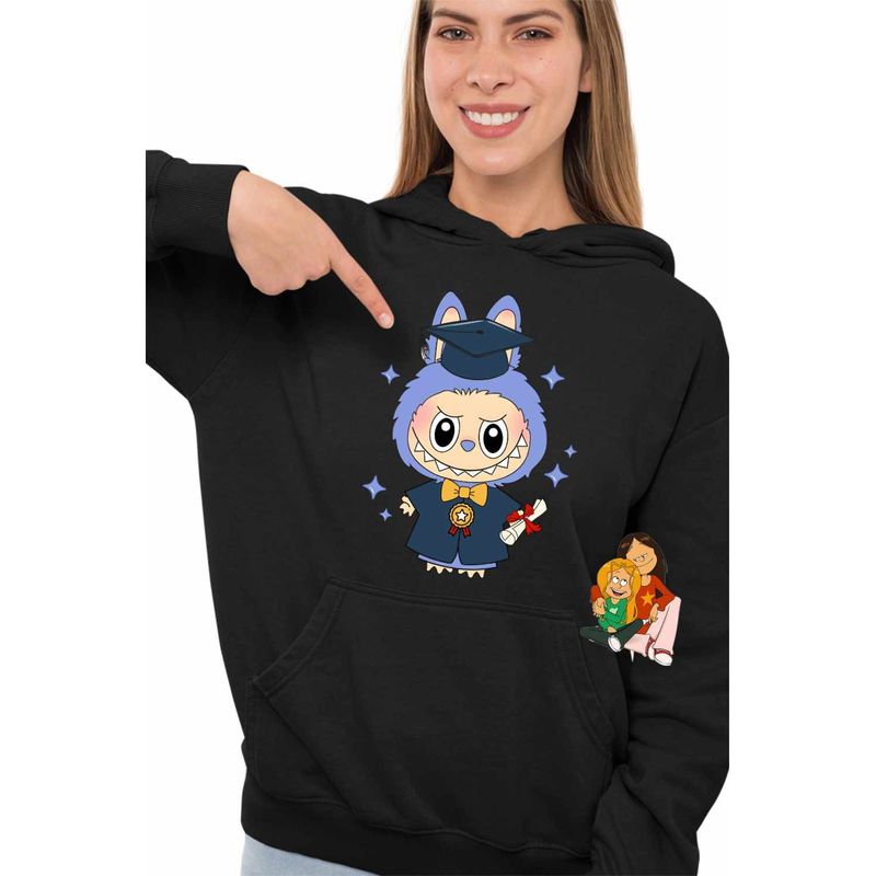 Fashion, accesorii si bijuterii - Femei - Imbracaminte femei - Hanorace femei - Hanorac Femei Labubu Banchet Absolvire Graduate, negru, marime S - Infinity.ro
