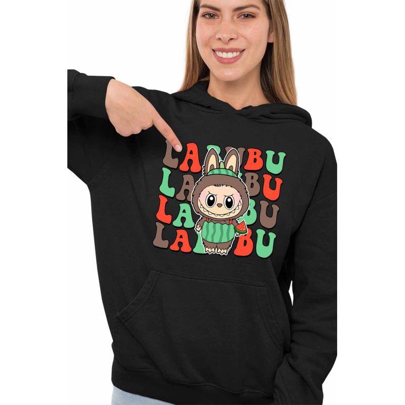 Fashion, accesorii si bijuterii - Femei - Imbracaminte femei - Hanorace femei - Hanorac Femei Labubu Pepene, negru, marime S - Infinity.ro