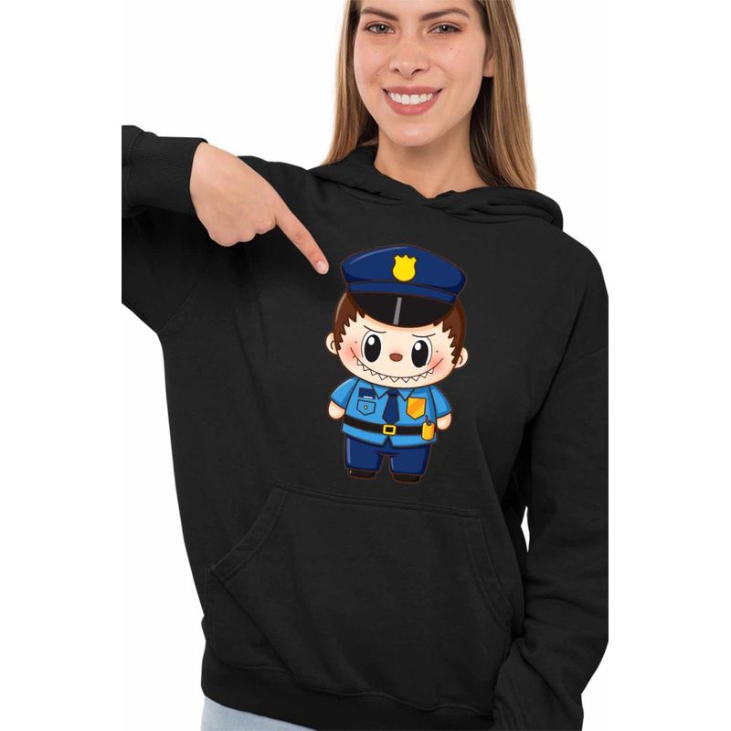 Fashion, accesorii si bijuterii - Femei - Imbracaminte femei - Hanorace femei - Hanorac Femei Labubu Politist, negru, marime S - Infinity.ro